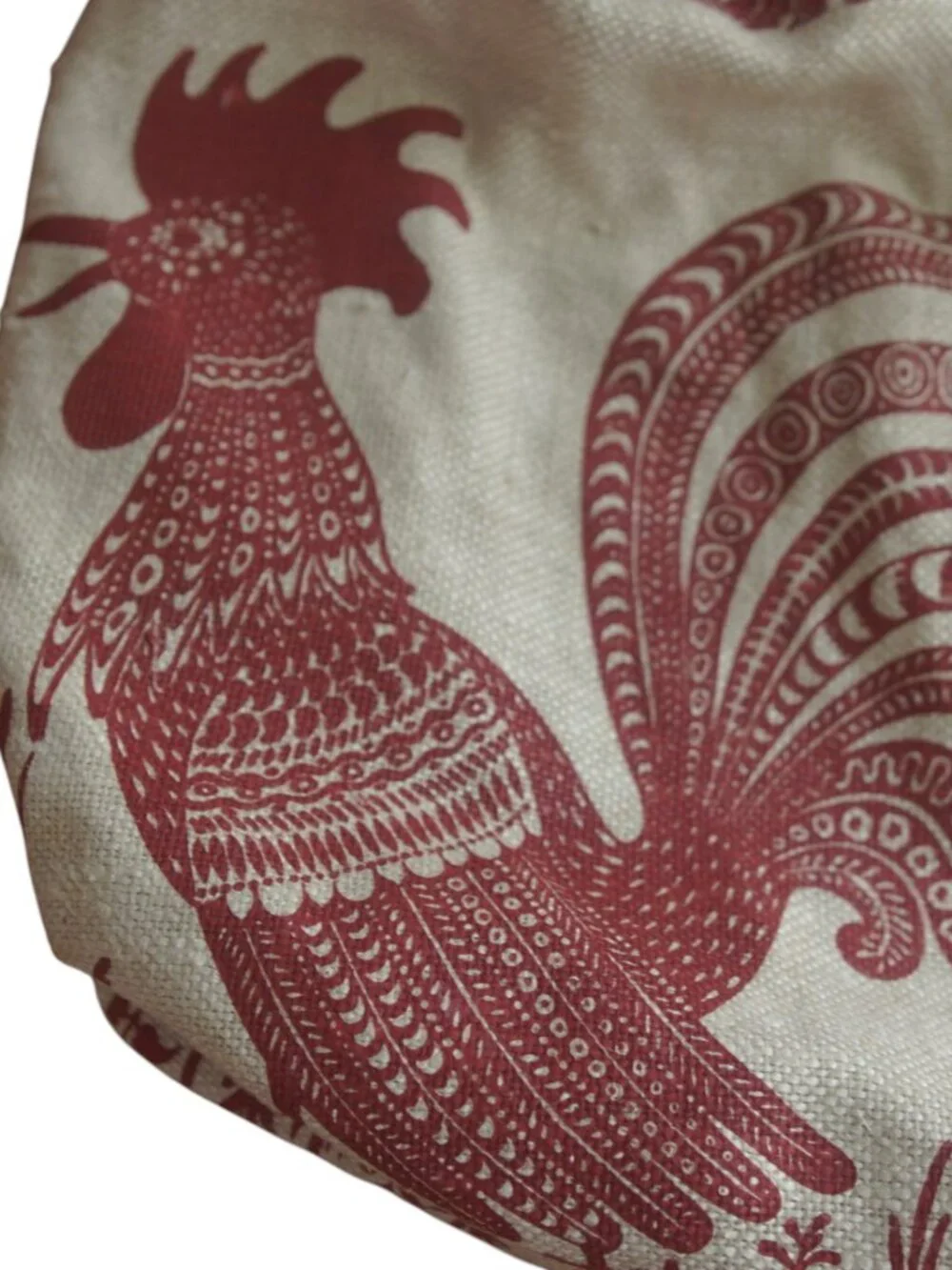 Vintage Rooster Bird Tapestry Ring Handle Bag Removable Cream Red Large